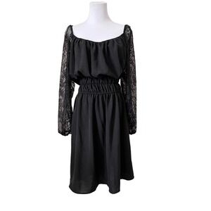 Liberty Love Black Scoop Neck‎ Lace Sleeves Blouson Dress Plus Size 3XL NWOT